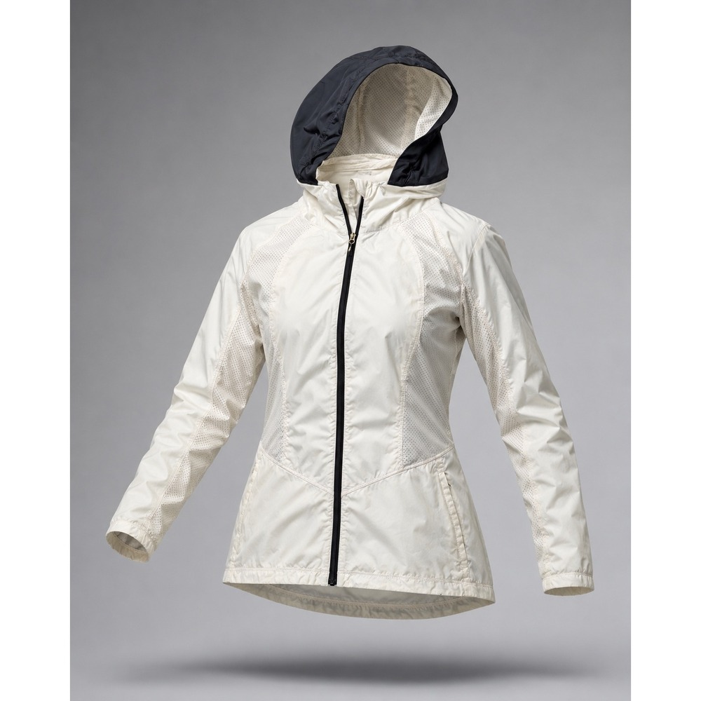 Lululemon Womens Hooded Packable Windbreaker Jacket Cream Black Full Zip Mesh